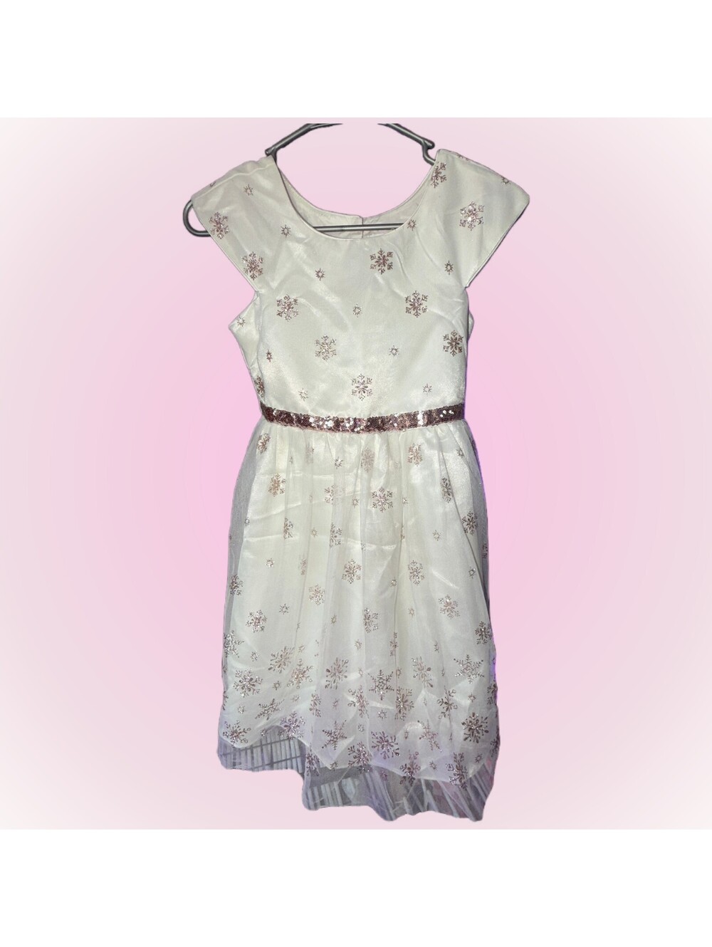Girls Size 10 Gorgeous Dress by Jona Michelle | Cream with Rose Gold Snowflakes